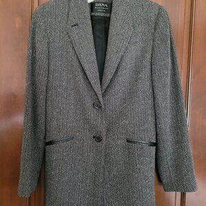 Dana Buchman black and white herringbone blazer with leather trim size 6p